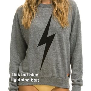 Aviator Nation - heather gray sweatshirt with blue Bolt